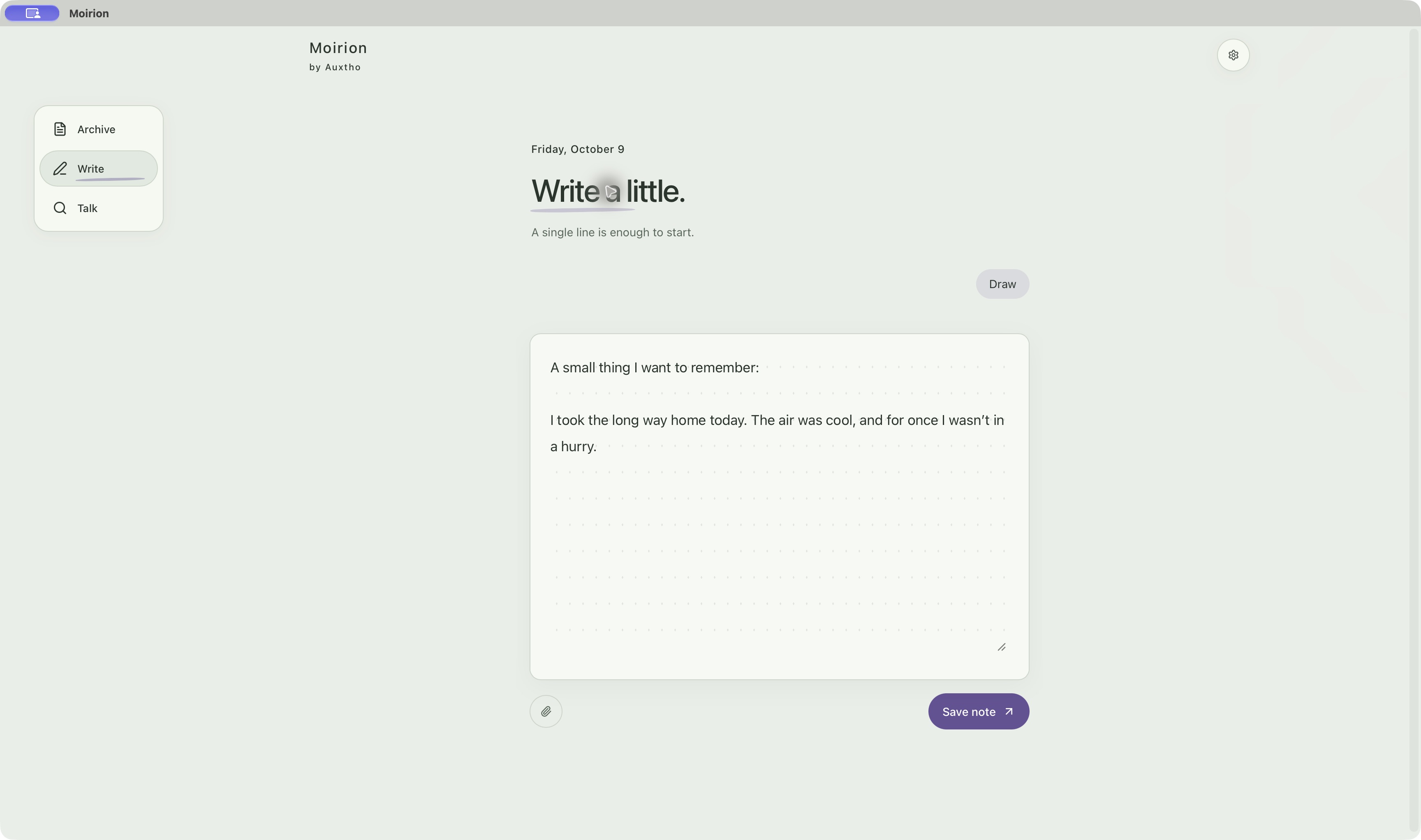Moirion Mac writing screen
